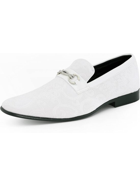 Amali Men\'s White Paisley Embossed Velvet Loafer Satin Trim Slip On Tuxedo Shoes main image 3